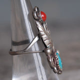 Vintage Sterling Turquoise and Coral Ring 6.25