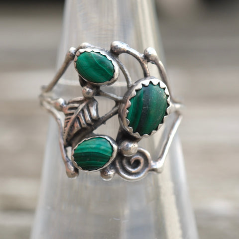 Vintage Sterling Malachite Ring 6.5