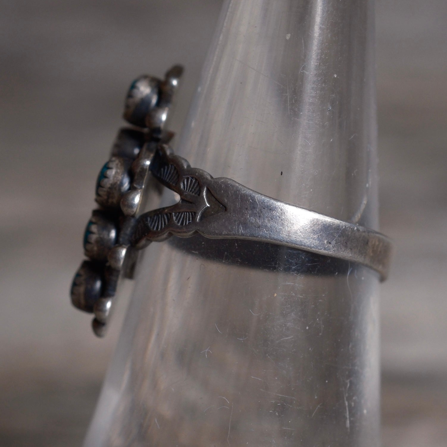 Vintage Sterling Snake Eye Turquoise Cluster Ring 6