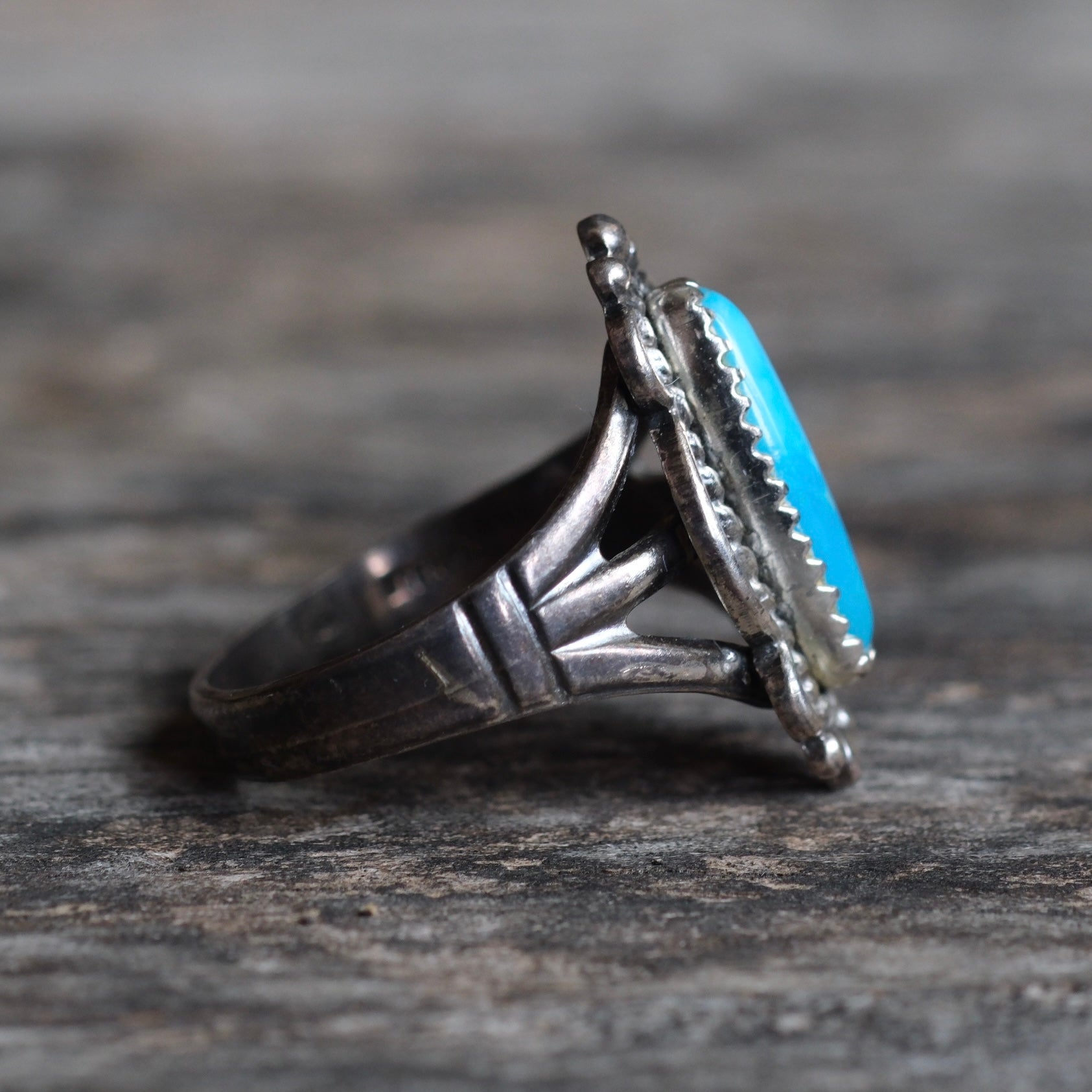 Vintage Sterling Turquoise Florette Ring 7