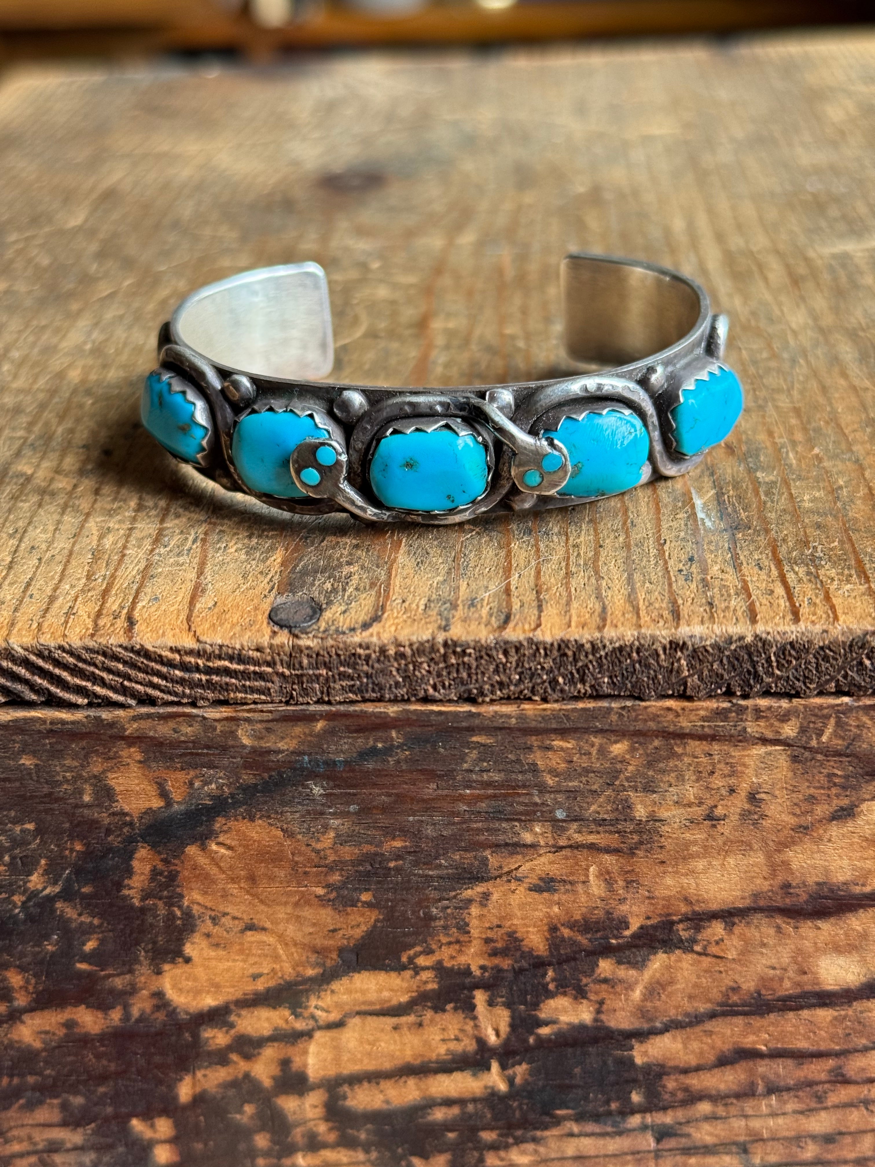 Vintage Sterling Silver Zuni Effie C Turquoise Snake Cuff