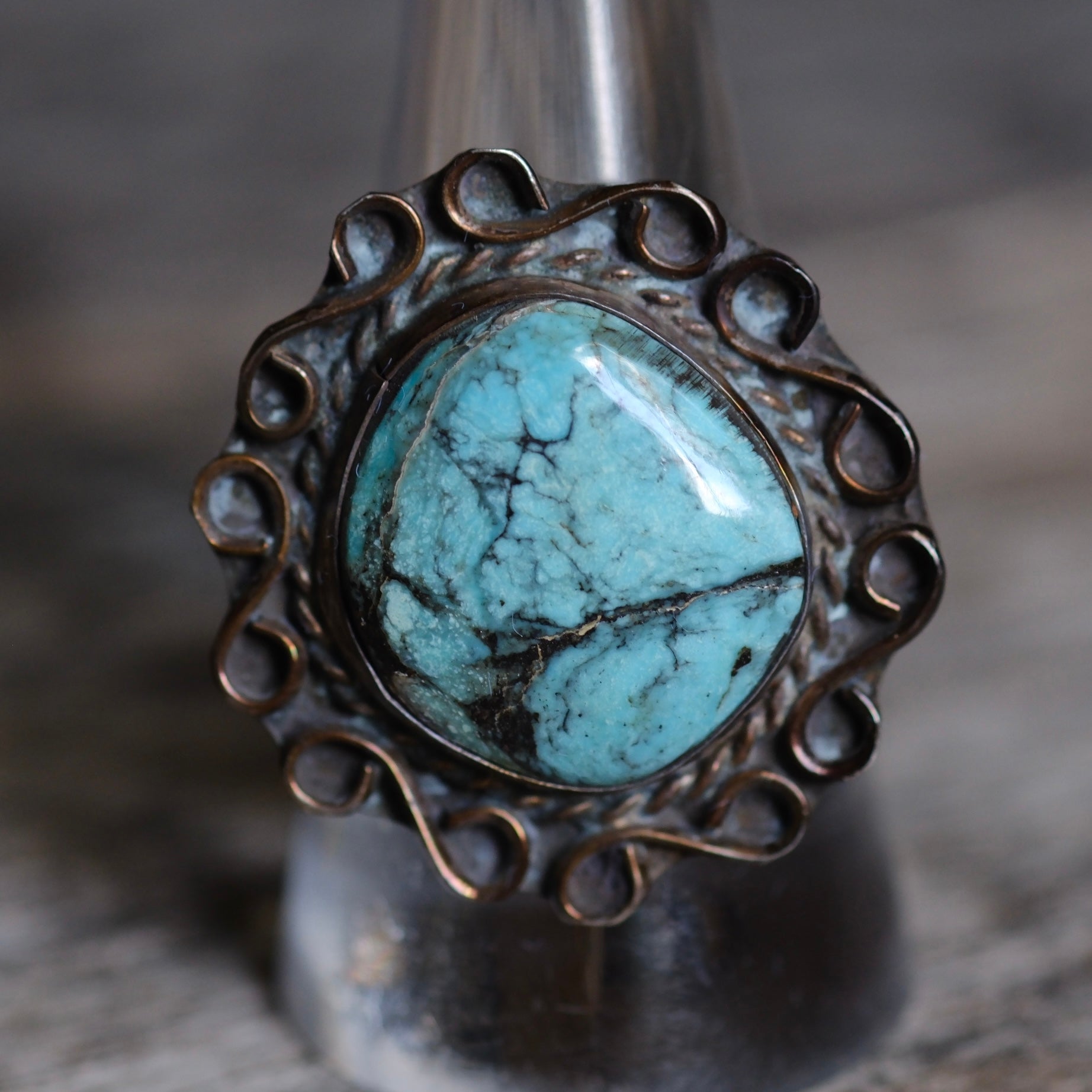 Vintage Sterling Turquoise Florette Ring 9