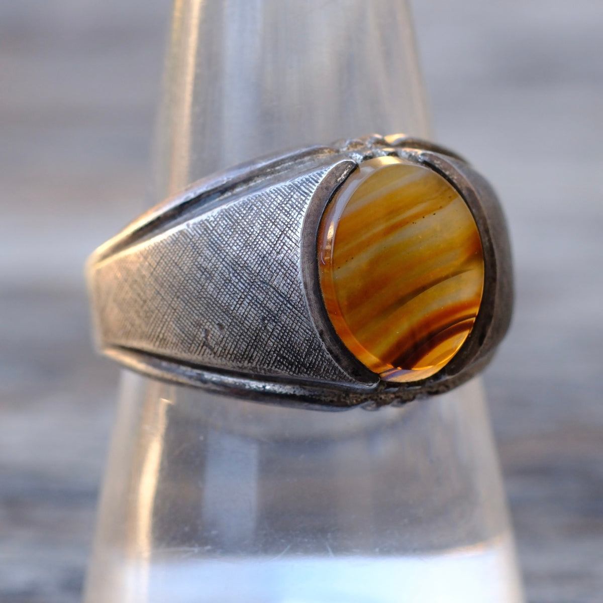 Vintage Sterling Agate Ring 9.5