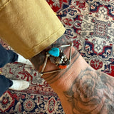 Vintage Sterling Turquoise and Coral Feather Cuff