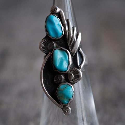 Vintage Sterling 3-Stone Turquoise Ring 3.75