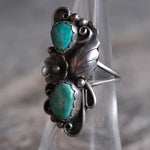 Vintage Sterling 2-Stone Turquoise Feather Ring 6