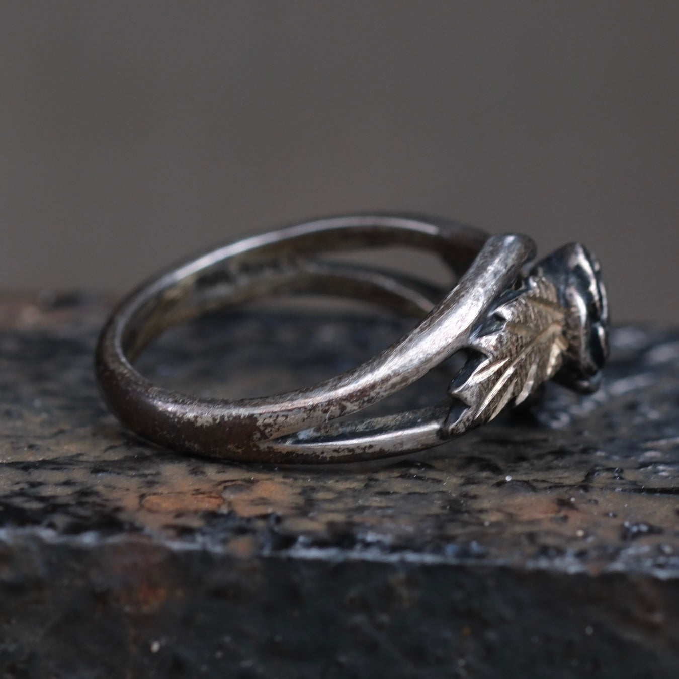 Vintage Sterling and Gold Rose Ring 4.5