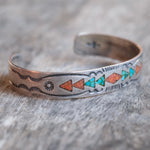 Vintage Sterling Crushed Turquoise and Coral Inlay Cuff