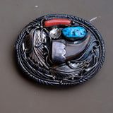 Vintage Sterling Turquoise and Coral Bear Claw Belt Buckle