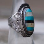 Vintage Sterling Multi Stone Inlay Ring 6