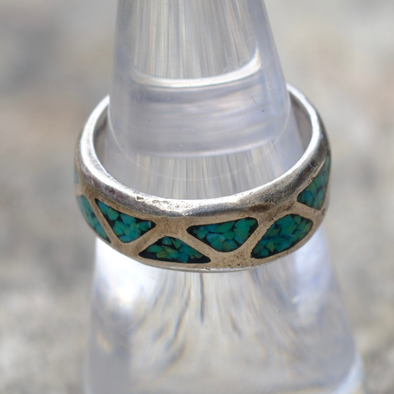 Vintage Sterling Crushed Turquoise Inlay Ring 7