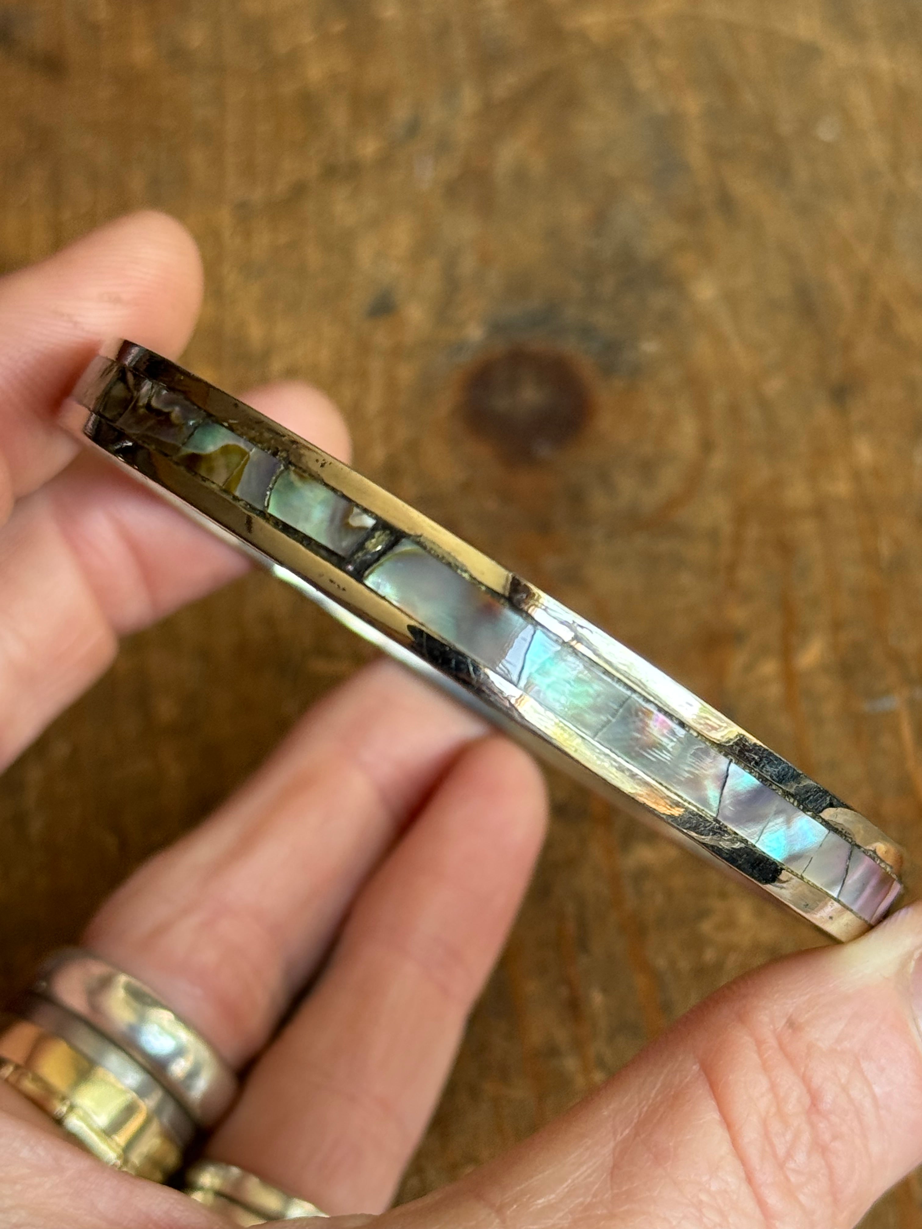 Vintage Sterling Silver Abalone Inlay Bangle