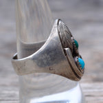 Vintage Sterling 2-Stone Turquoise Feather Ring 9.75