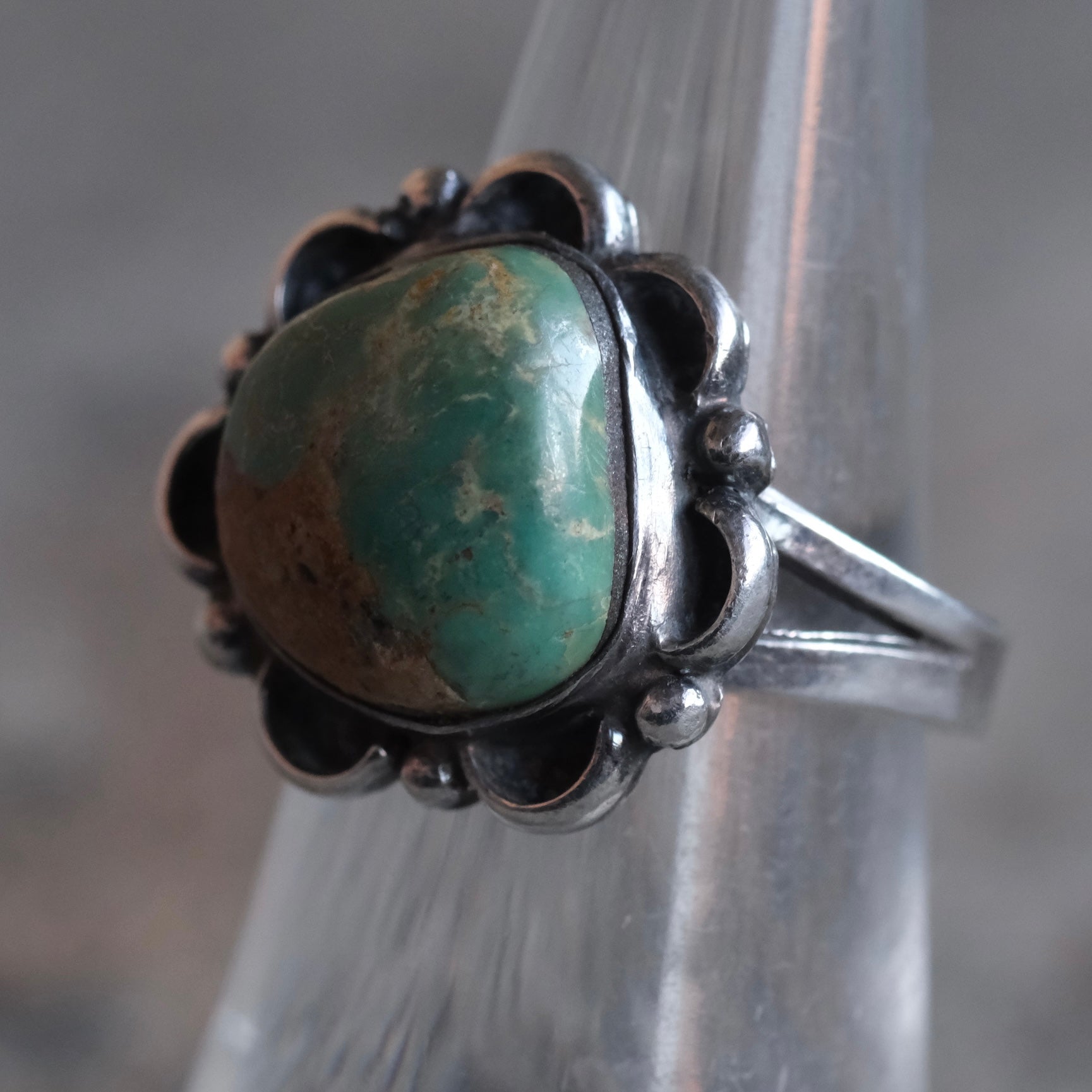 Vintage Sterling Turquoise Floret Ring 6.5