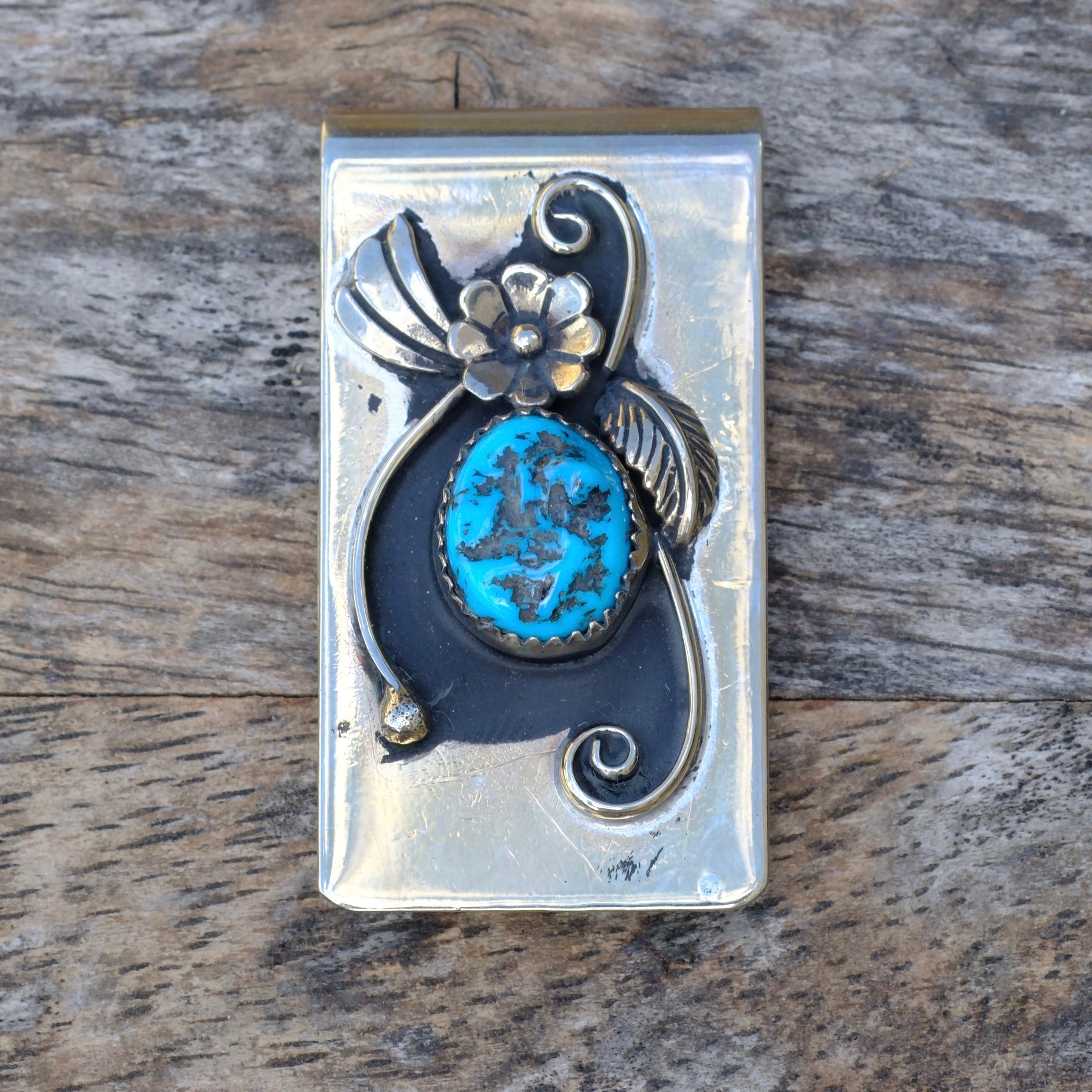 Vintage Turquoise Feather Money Clip