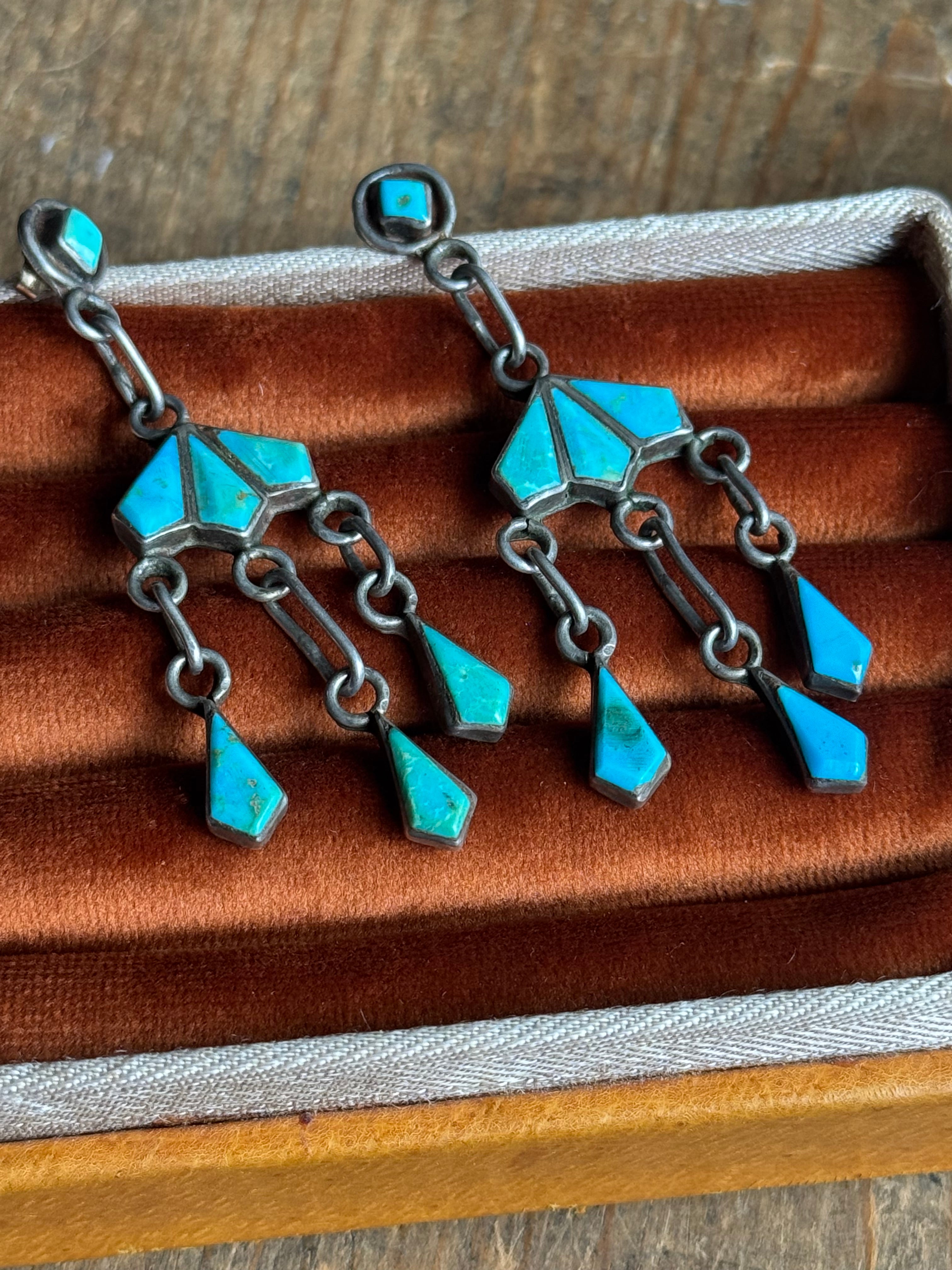 Vintage Sterling Silver Turquoise Chandelier Earrings