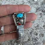 Vintage Sterling Turquoise and Coral Watch Band