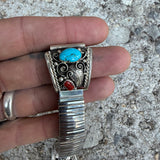 Vintage Sterling Turquoise and Coral Watch Band