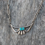 Vintage Sterling Sandcast Turquoise Necklace 14.5"