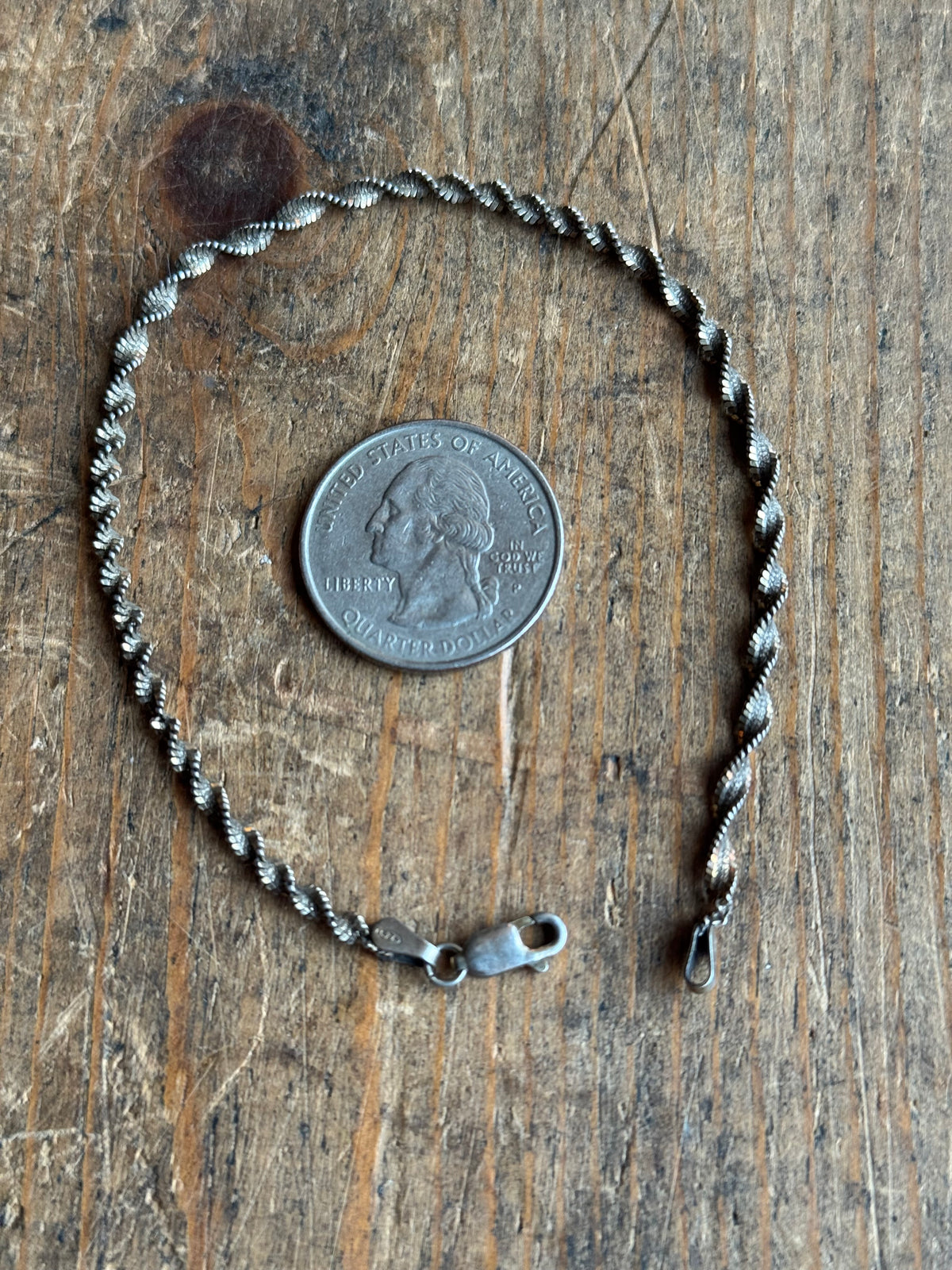 Vintage Sterling Silver Twist Herringbone Chain Bracelet