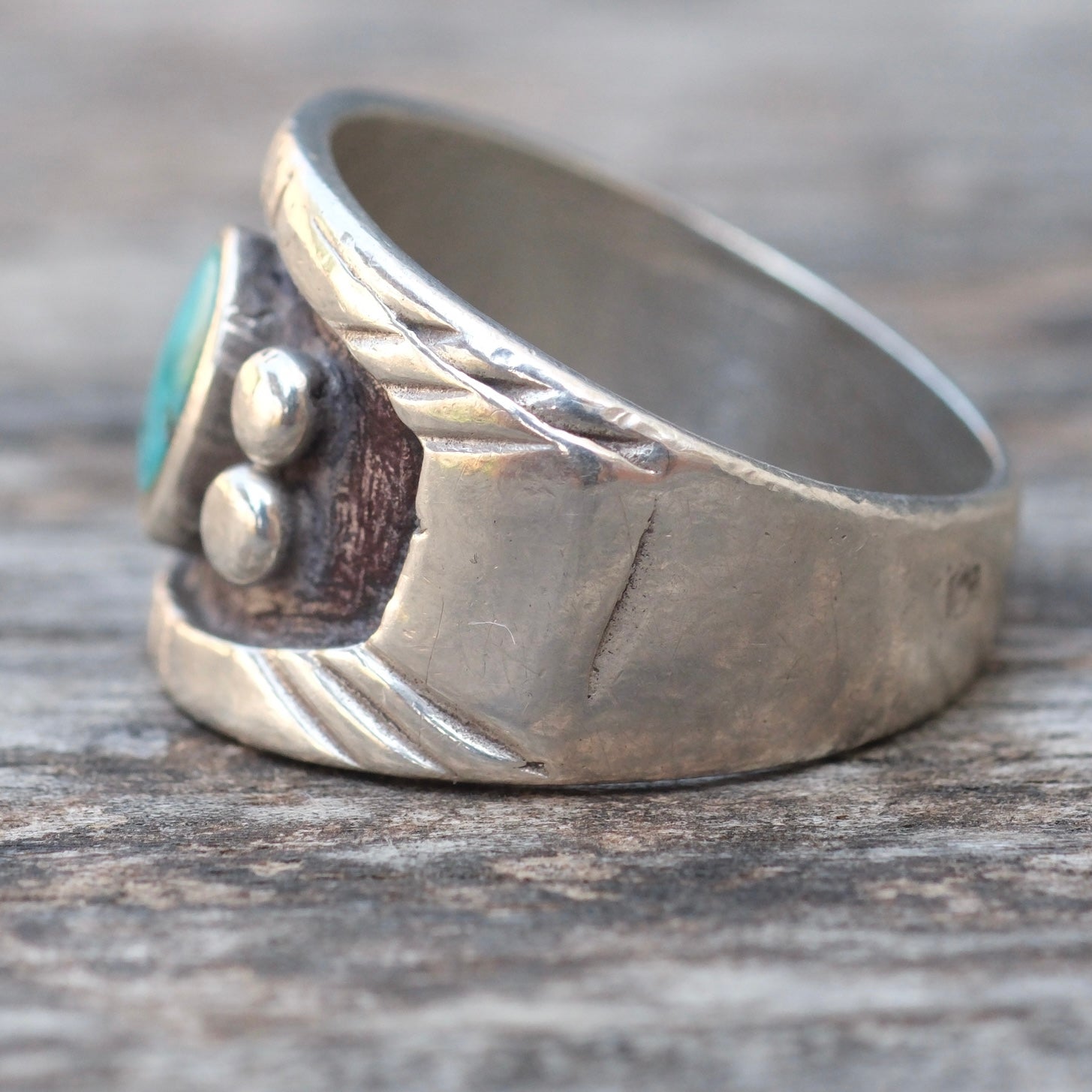 Vintage Sterling Turquoise Wide Band Ring 10.75