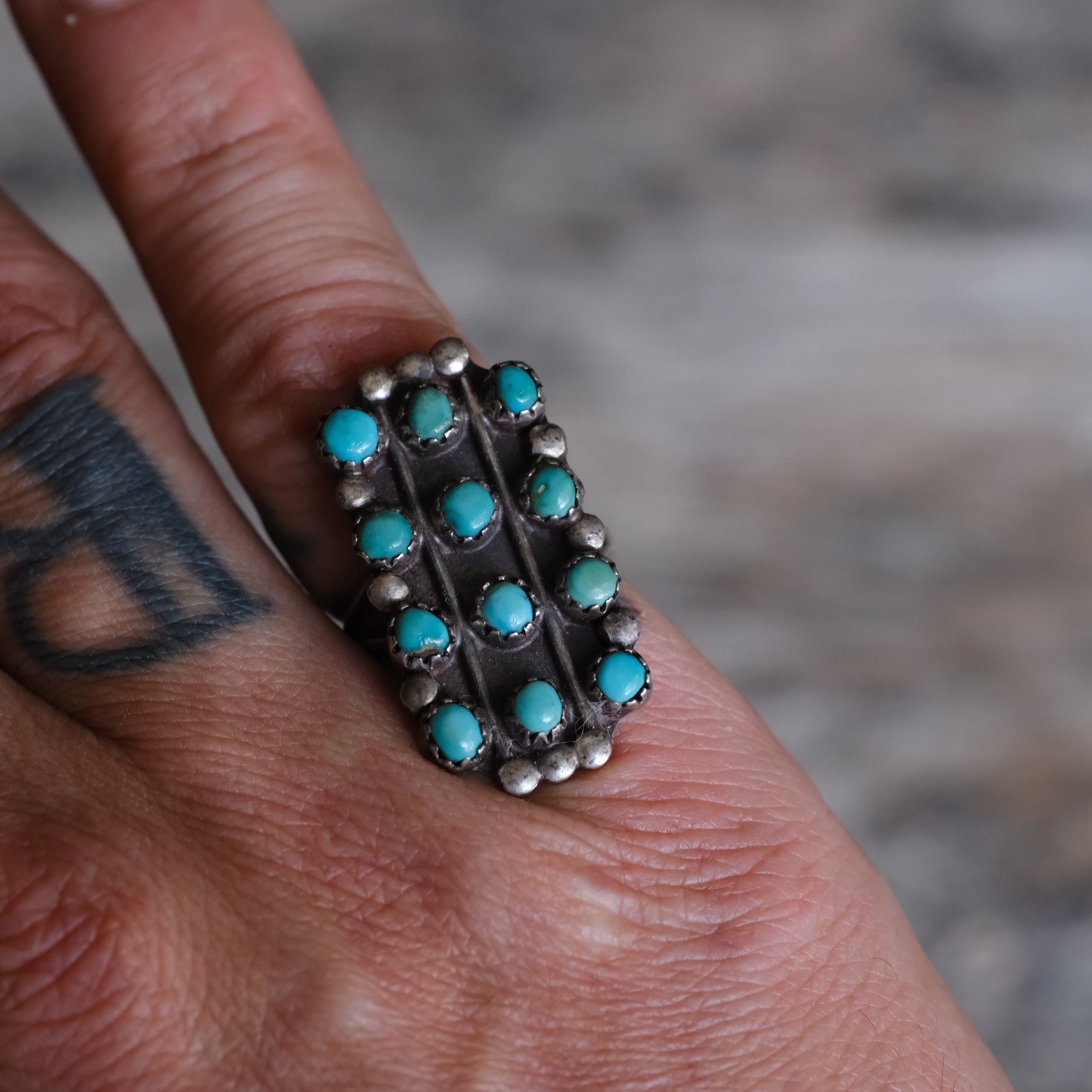 Vintage Sterling 12-Stone Turquoise Ring 6