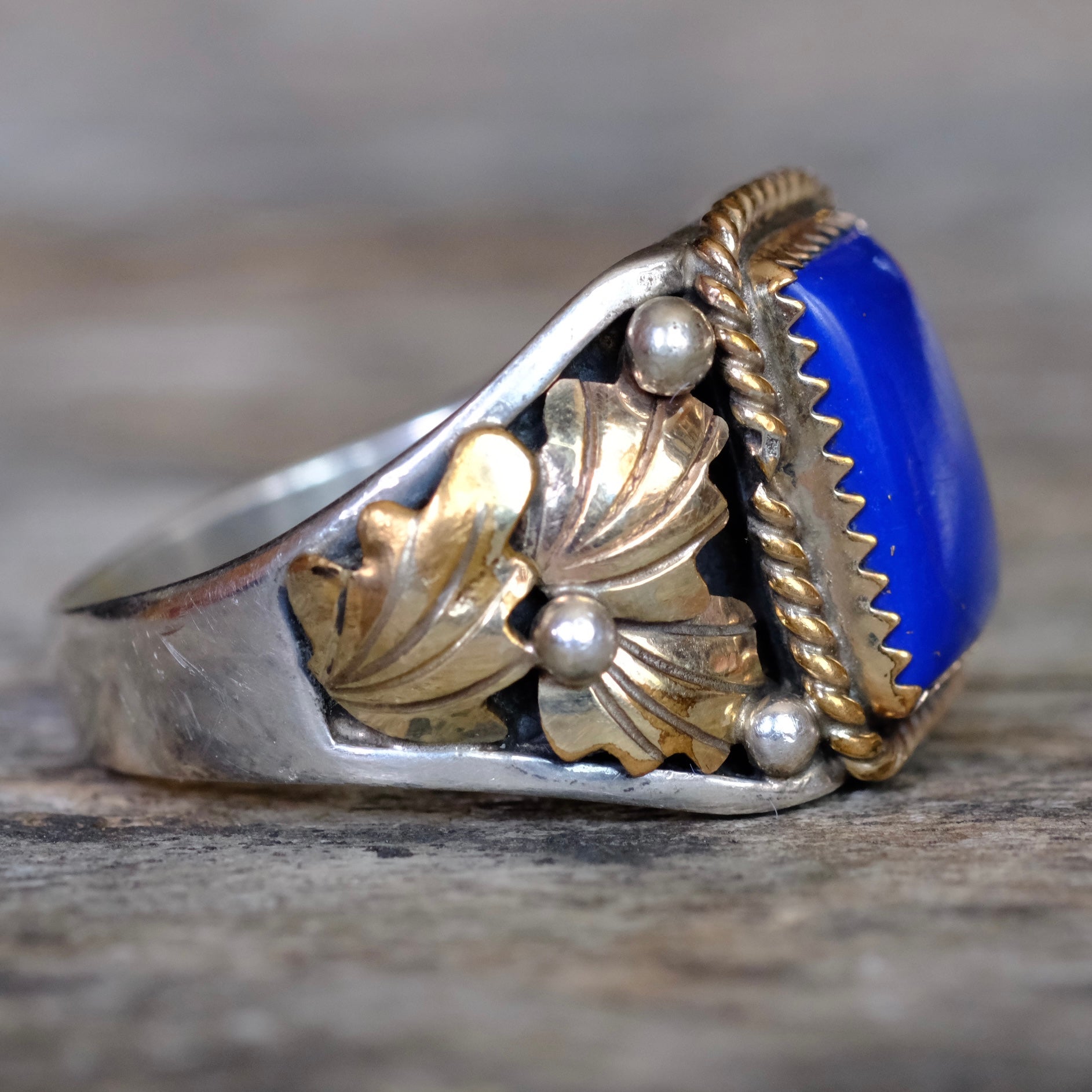 Vintage Sterling Lapis Feather Ring 12.75
