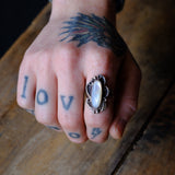 Vintage Sterling Mother Of Pearl Feather Ring 8.25