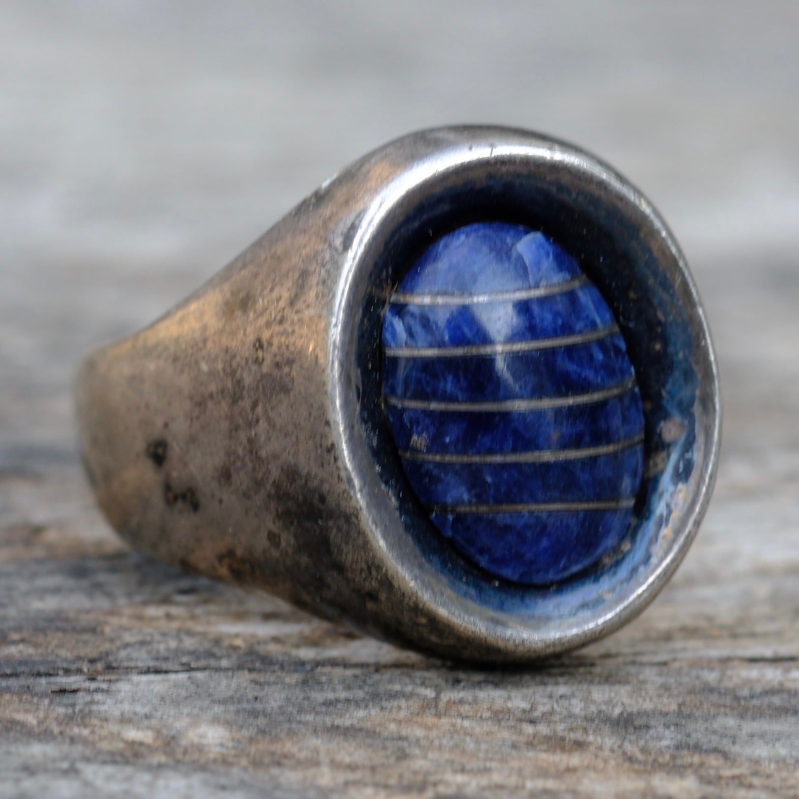 Vintage Sterling Lapis Inlay Ring 11.5