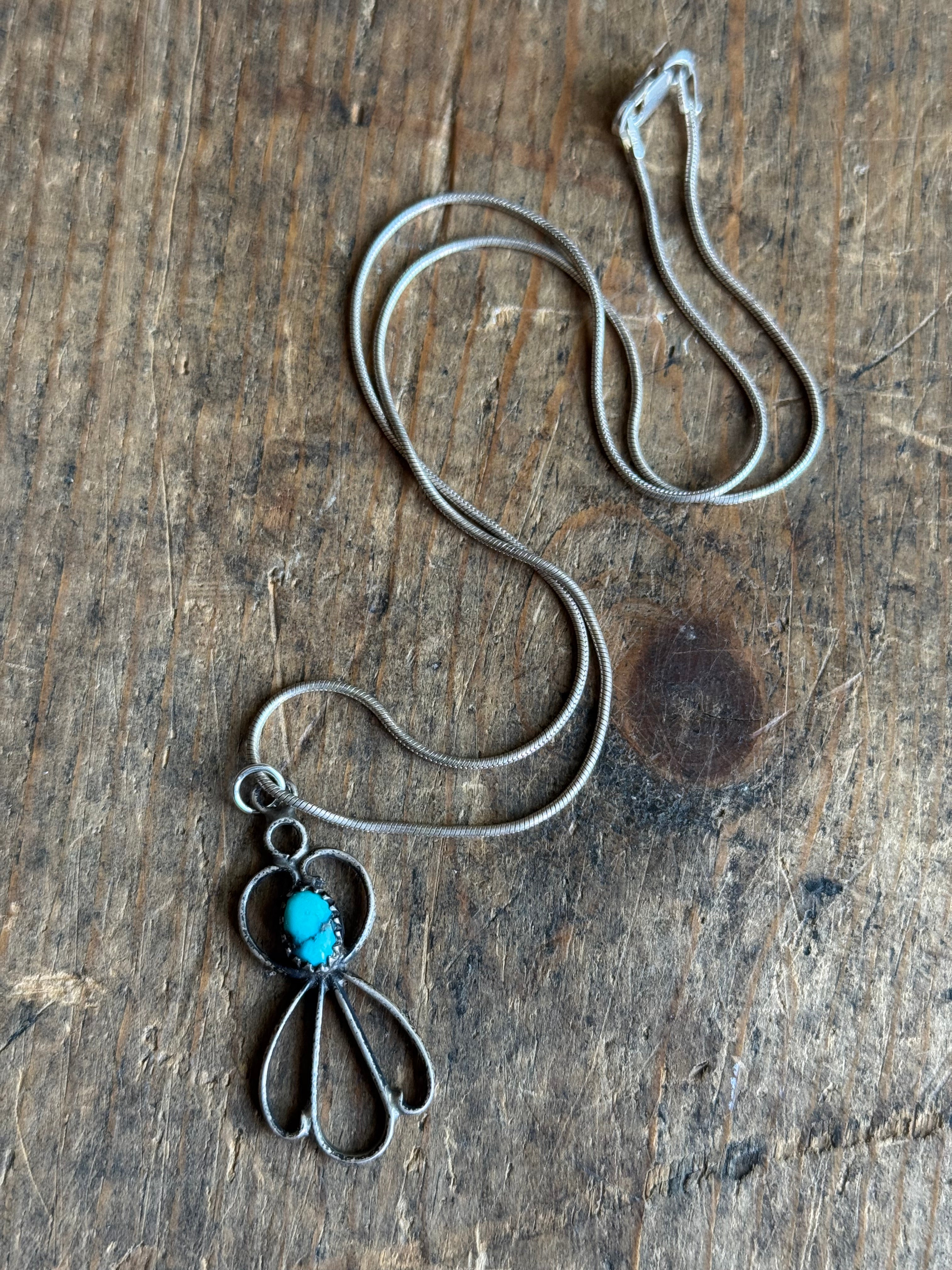 Vintage Sterling Silver Turquoise Fan Necklace