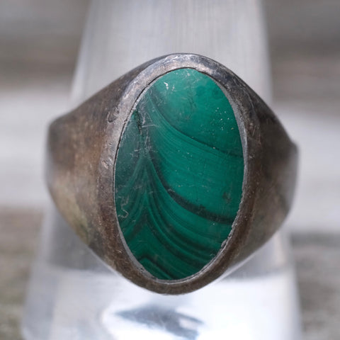 Vintage Sterling Malachite Signet Ring 11