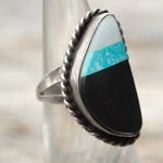 Vintage Sterling Multistone Inlay Roper Ring 5.25