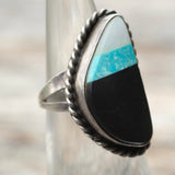 Vintage Sterling Multistone Inlay Roper Ring 5.25