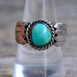 Vintage Sterling Turquoise Ribbed Band Ring 9.75
