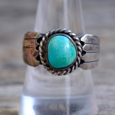 Vintage Sterling Turquoise Ribbed Band Ring 9.75
