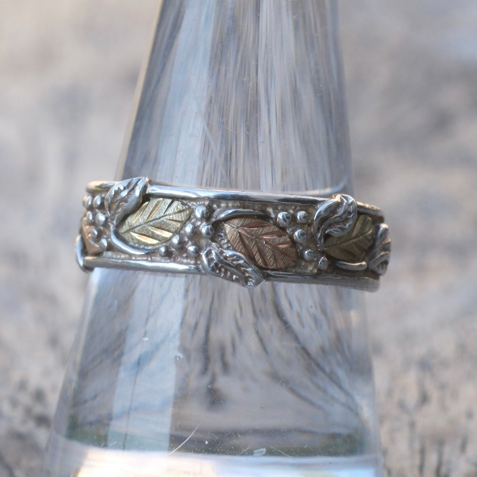 Vintage Sterling and Gold Leaf Band Ring 9