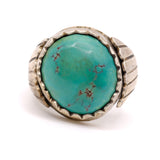 Vintage Sterling Turquoise Ribbed Band Ring 11.75