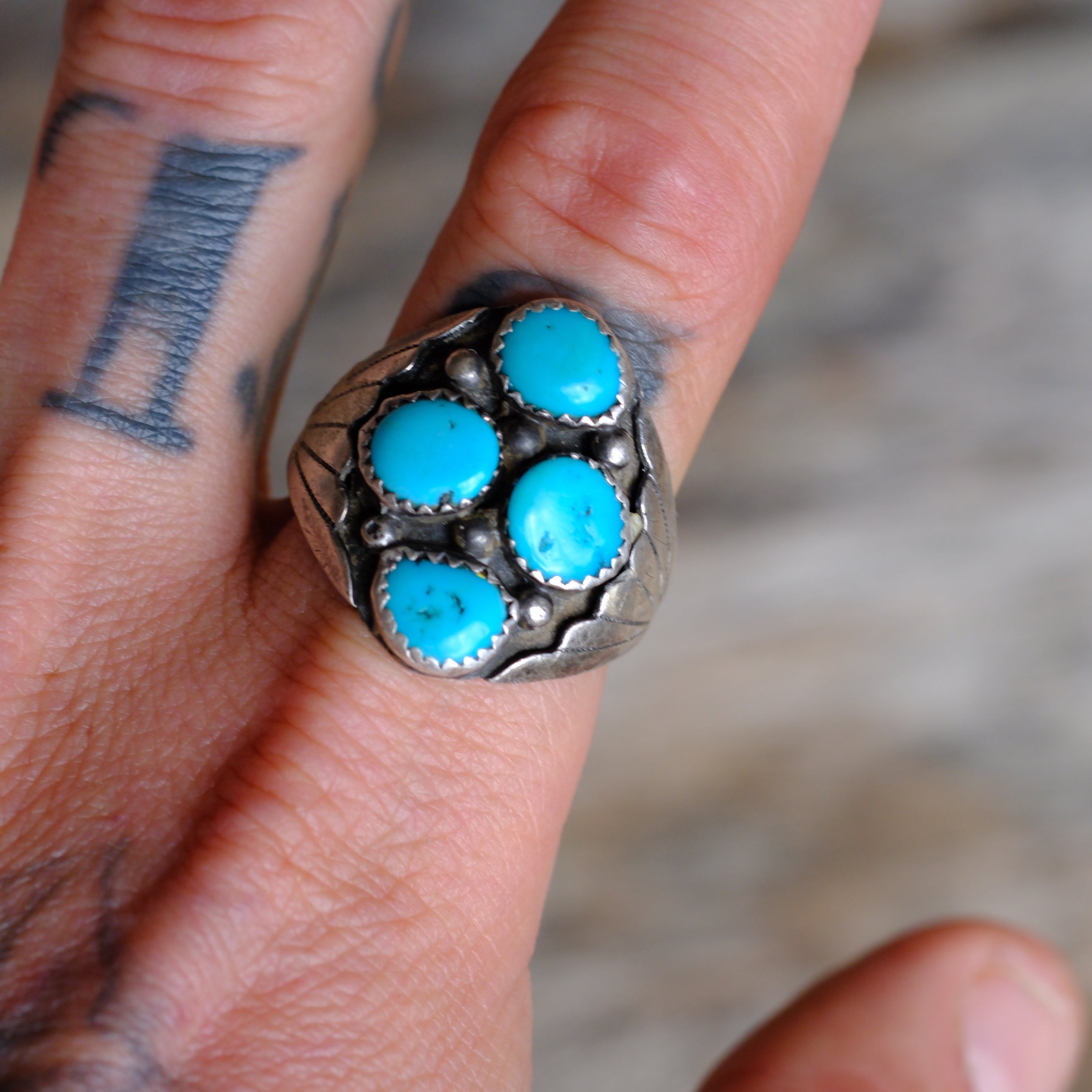 Vintage Sterling 4-Stone Turquoise Ring 12