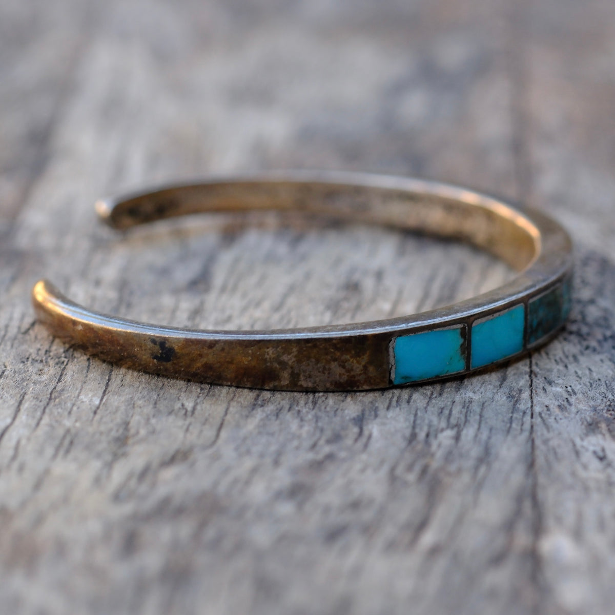 Vintage Sterling Turquoise Inlay Cuff Bracelet