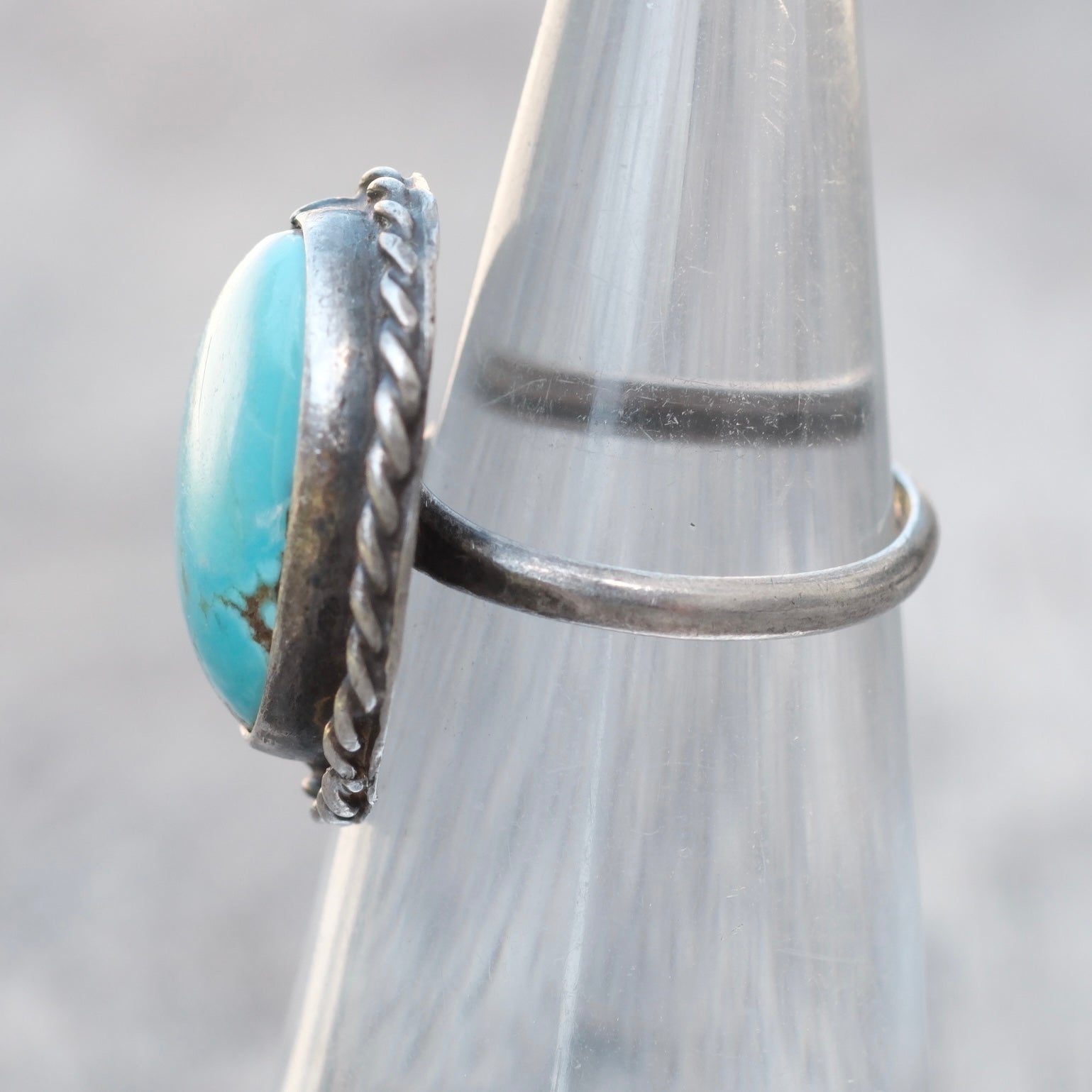 Vintage Sterling Turquoise Roper Ring 4
