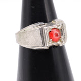 Vintage Sterling Red Glass Signet Ring 7.25