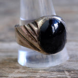 Vintage Sterling Onyx Ribbed Band Ring 12.25