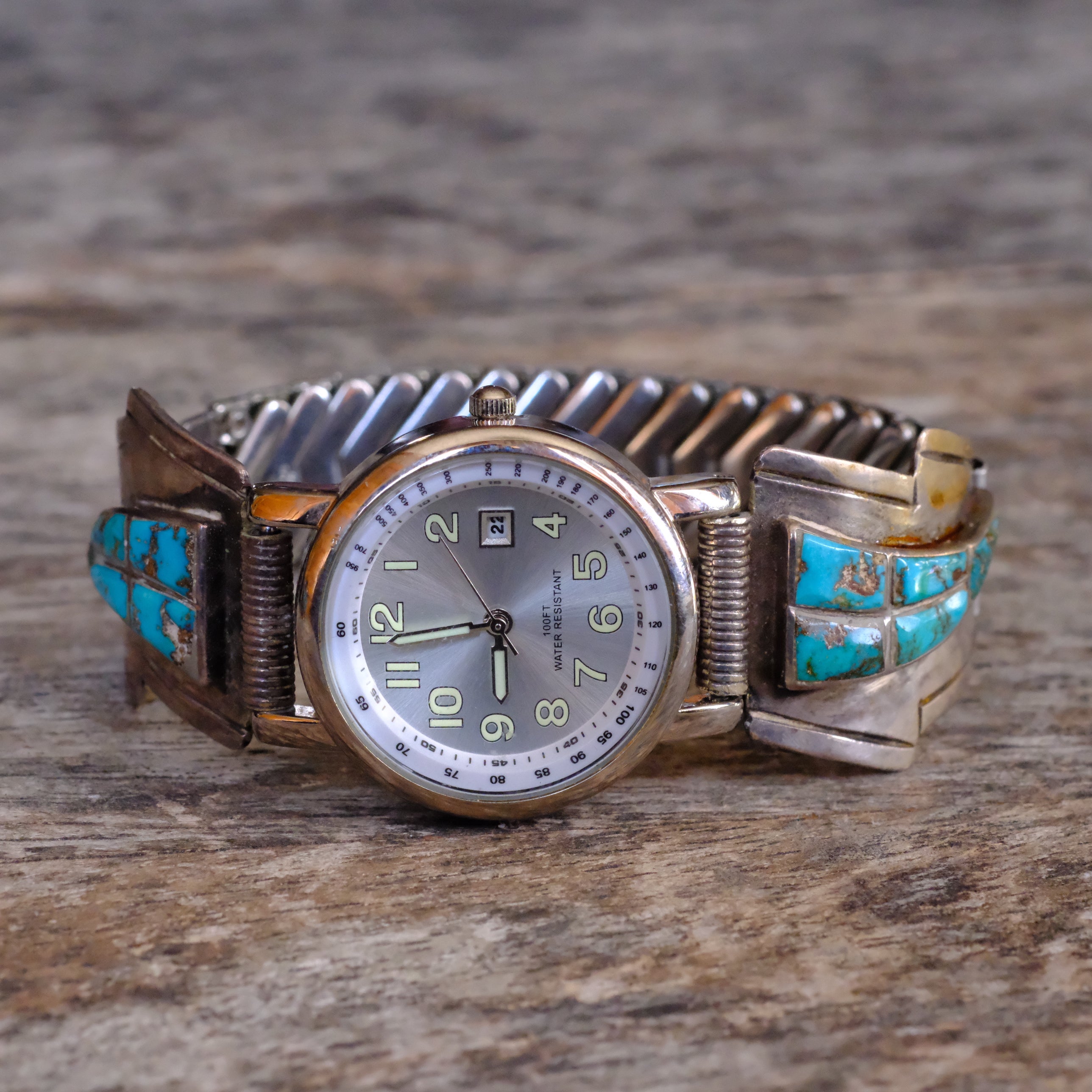 Vintage Sterling Turquoise Inlay Watch