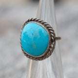 Vintage Sterling Turquoise Roper Ring 2.5