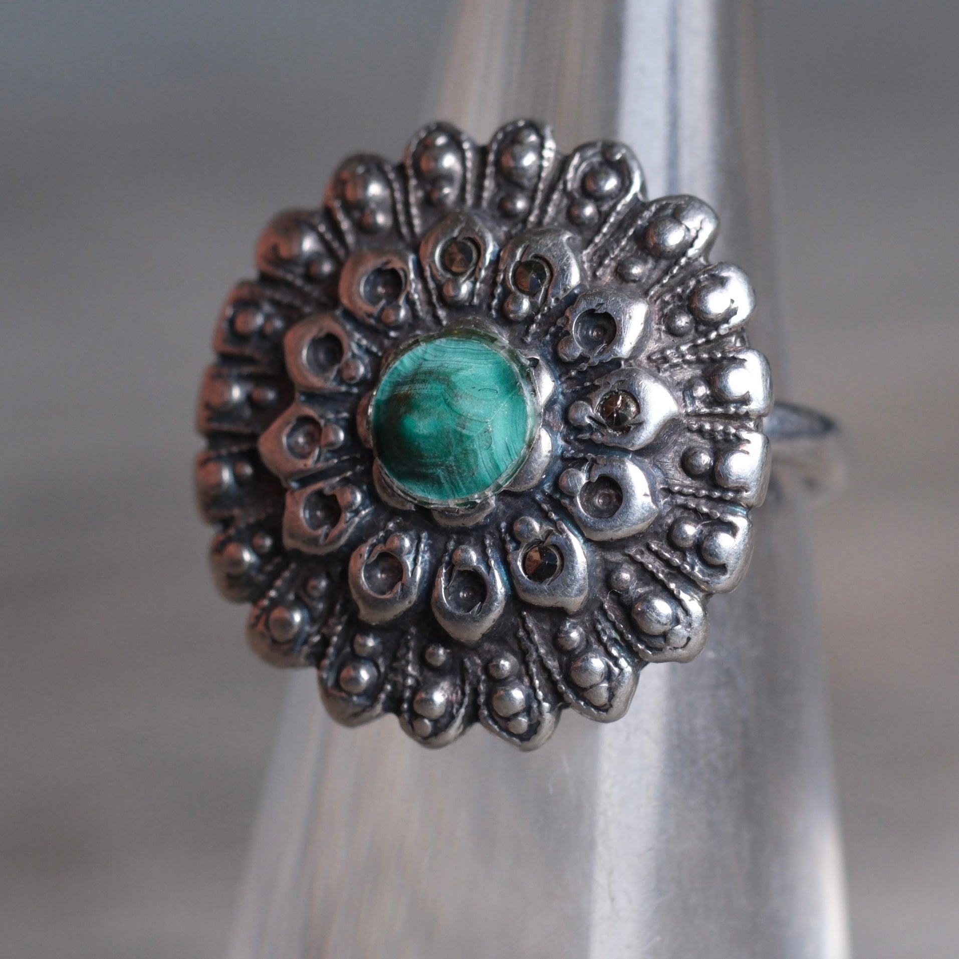 Vintage Sterling Turquoise Floral Ring 4.25
