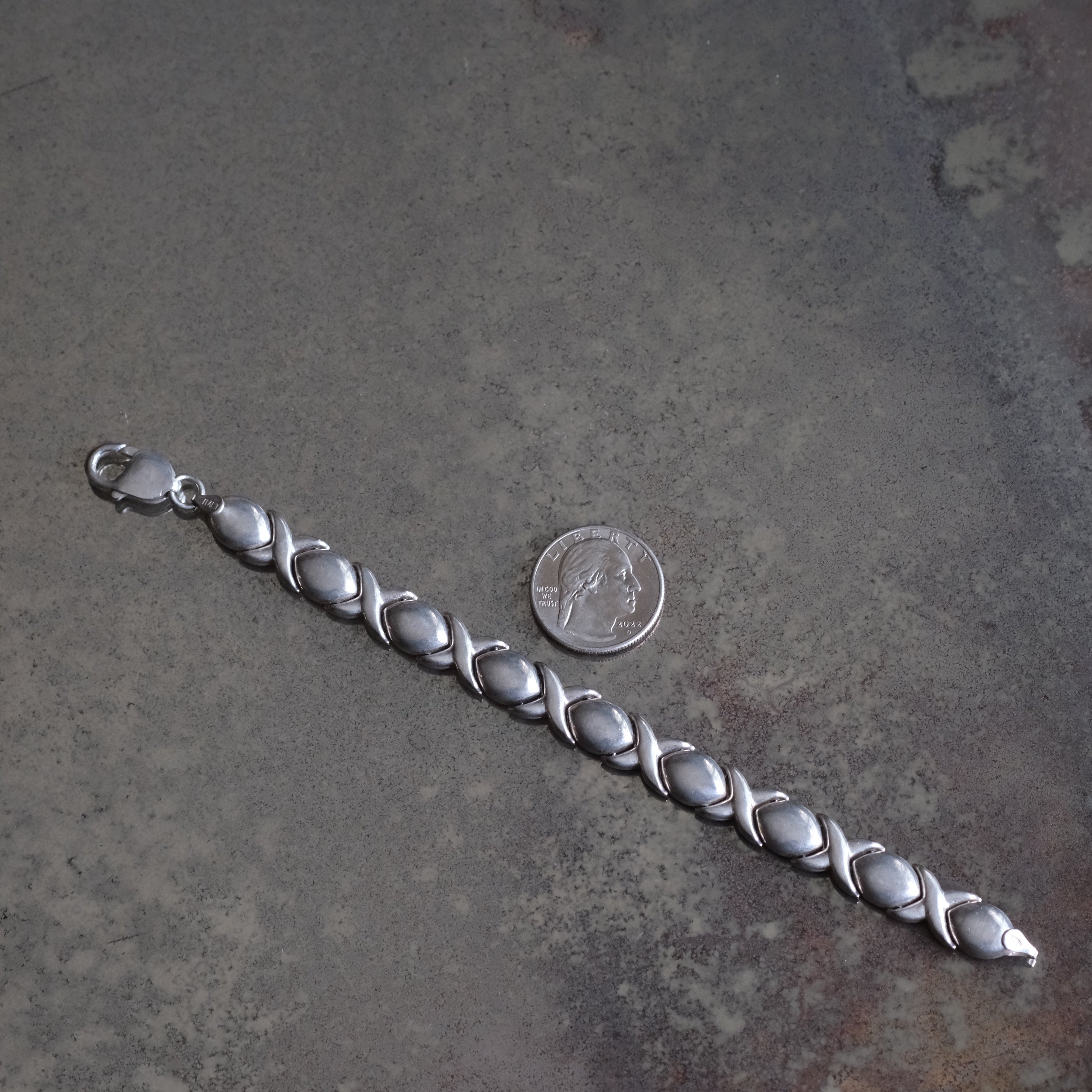Vintage Sterling XO Chain Bracelet 7.5"