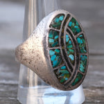 Vintage Sterling Onyx and Turquoise Inlay Ring 10.5