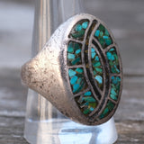 Vintage Sterling Onyx and Turquoise Inlay Ring 10.5