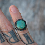 Vintage Sterling Turquoise Roper Ring 4.75