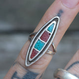 Vintage Sterling Turquoise and Coral Inlay Ring 4